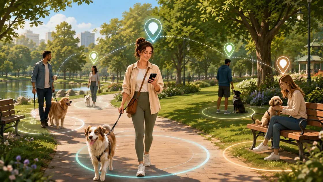 Köpeği yanında beklerken telefonuna bakan bir pet sahibi