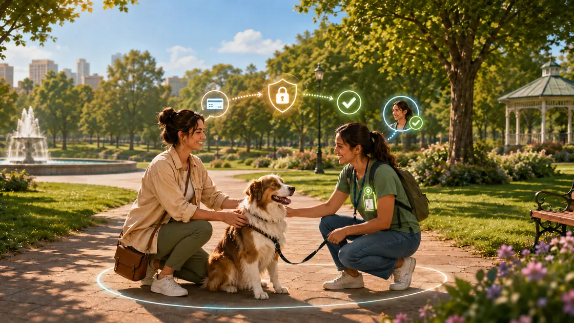 Kapıda bir köpeği karşılayan bakıcı